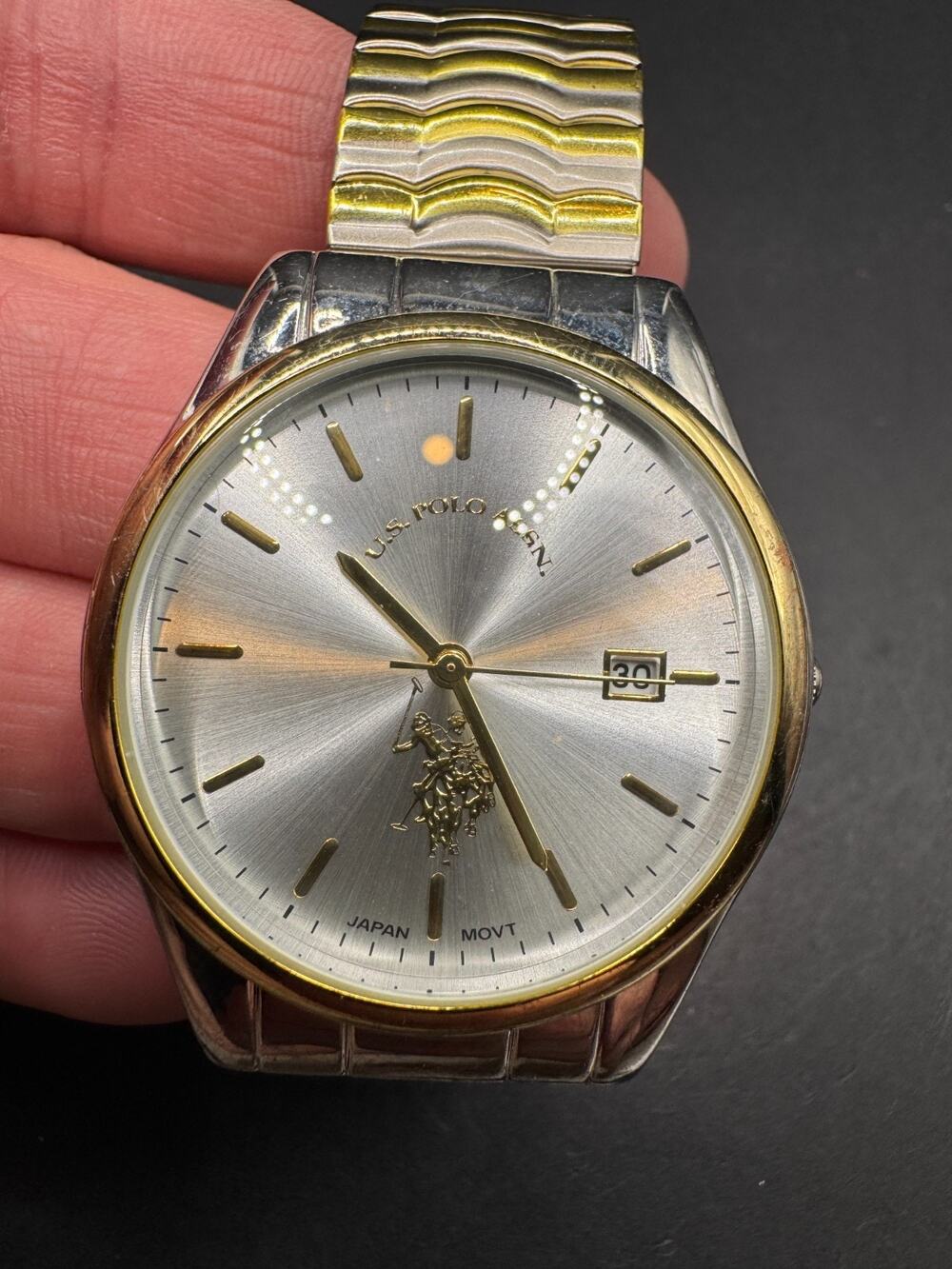 U.S. Polo Assn USC80006 Date Two Tone Quartz Mens Watch 37mm Stretch Band Works